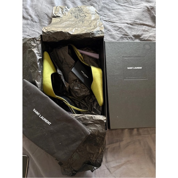 New Saint Laurent Slingback Heels (Blade 105 Slingbacks) in Lime Nero - Picture 2 of 6